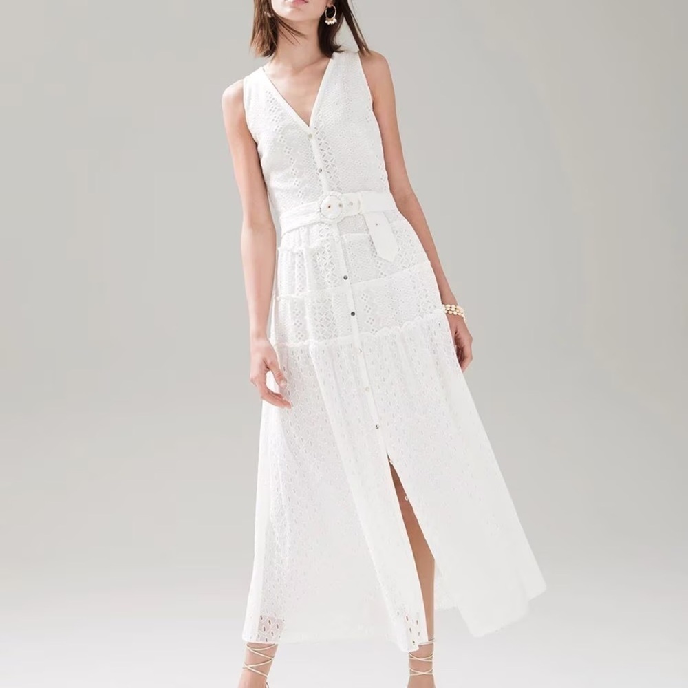 WHBM White Eyelet Midi Shirtdress